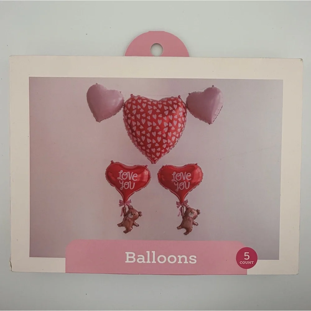 Valentine Heart Foil Balloon Set - 5 Pieces